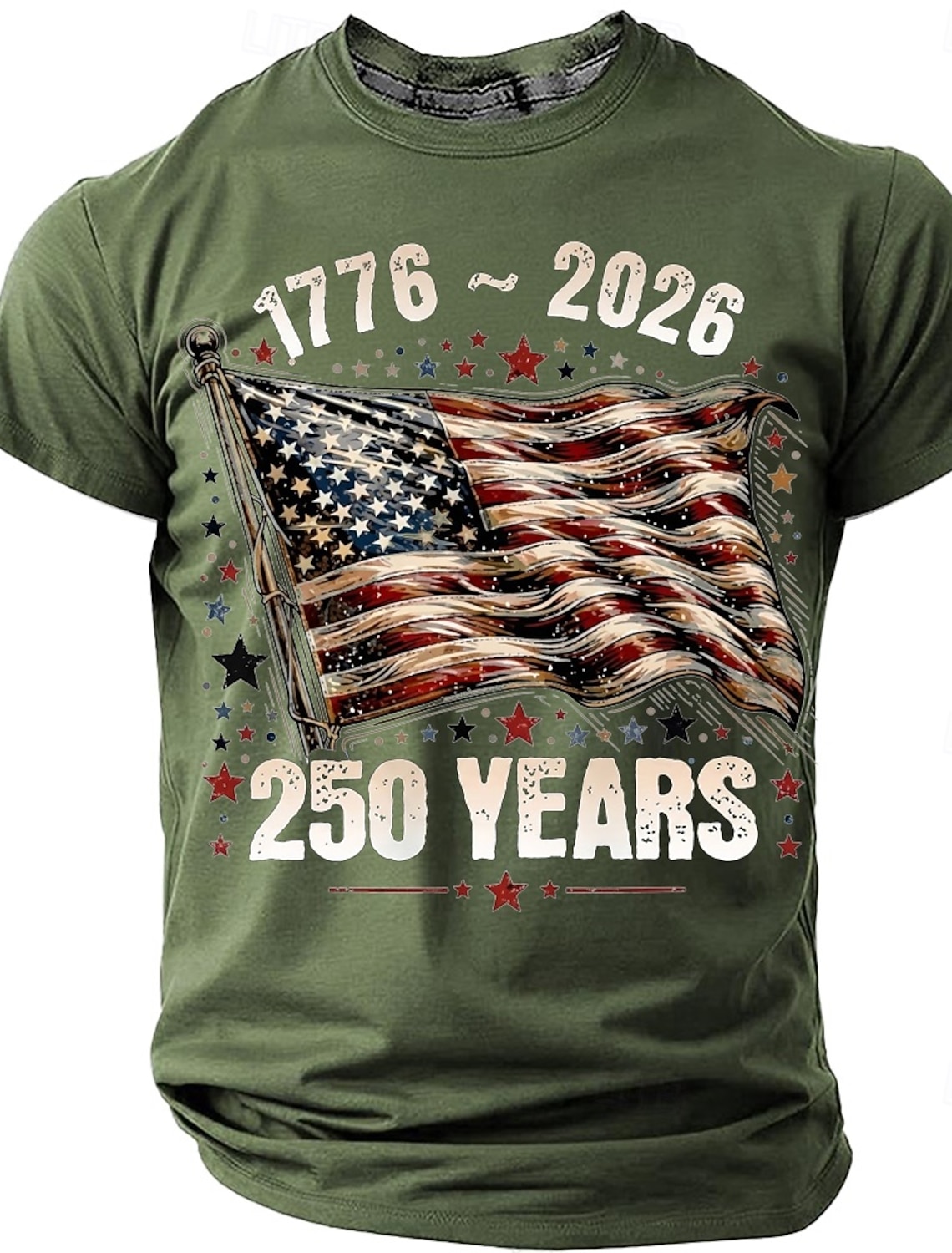 4th of July 2026 250th Memorial Day Men's 3D Print US Flag Crew Neck Short Sleeve T-Shirt Daily Street