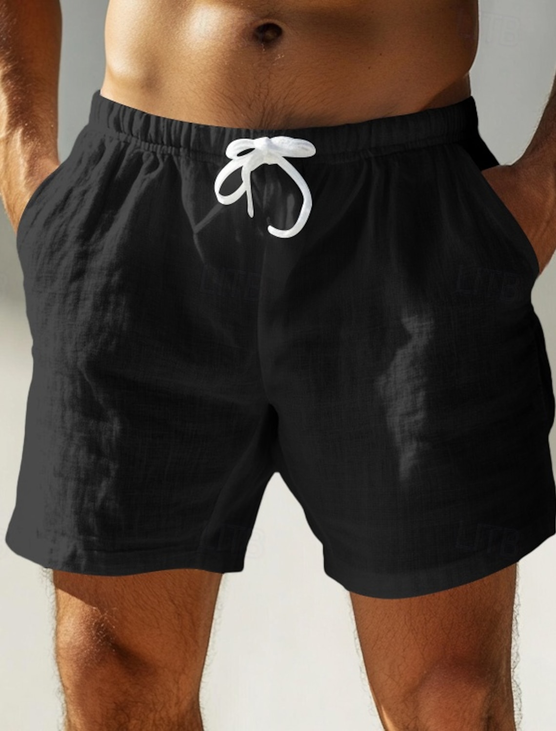 Men's Shorts Linen Summer Beach Drawstring Pocket Elastic Waist Plain