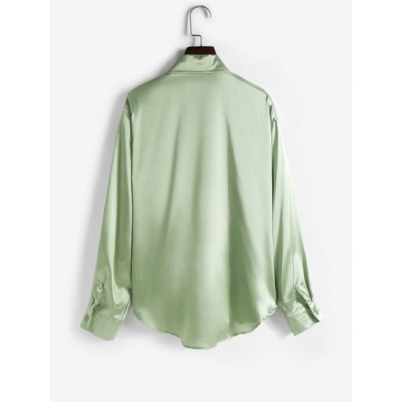 Neutral Solid Silky Satin Button Down Shirt LD1955