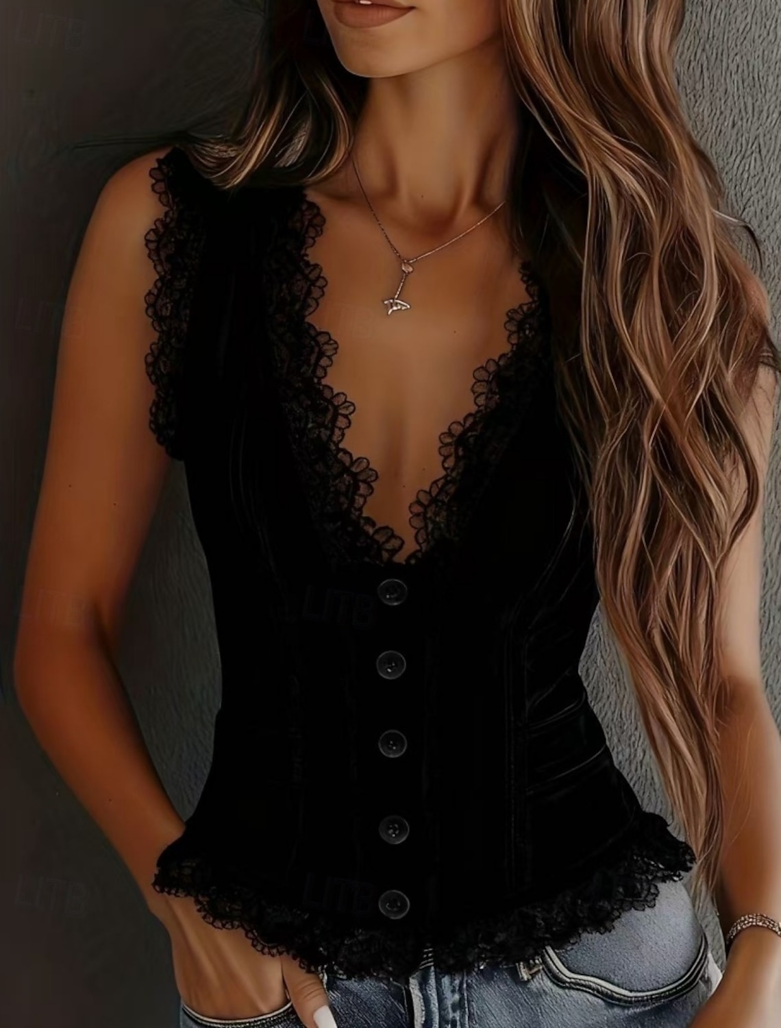 Women's Blouse Lace Tops Lace Plain Stylish Sexy Modern Sleeveless V Neck Regular Tops Daily Holiday Going out Black White Summer Spring