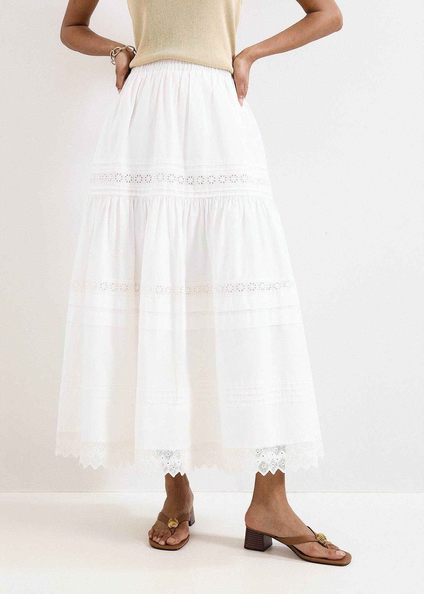 Rosa Broderie Tiered Cotton Skirt