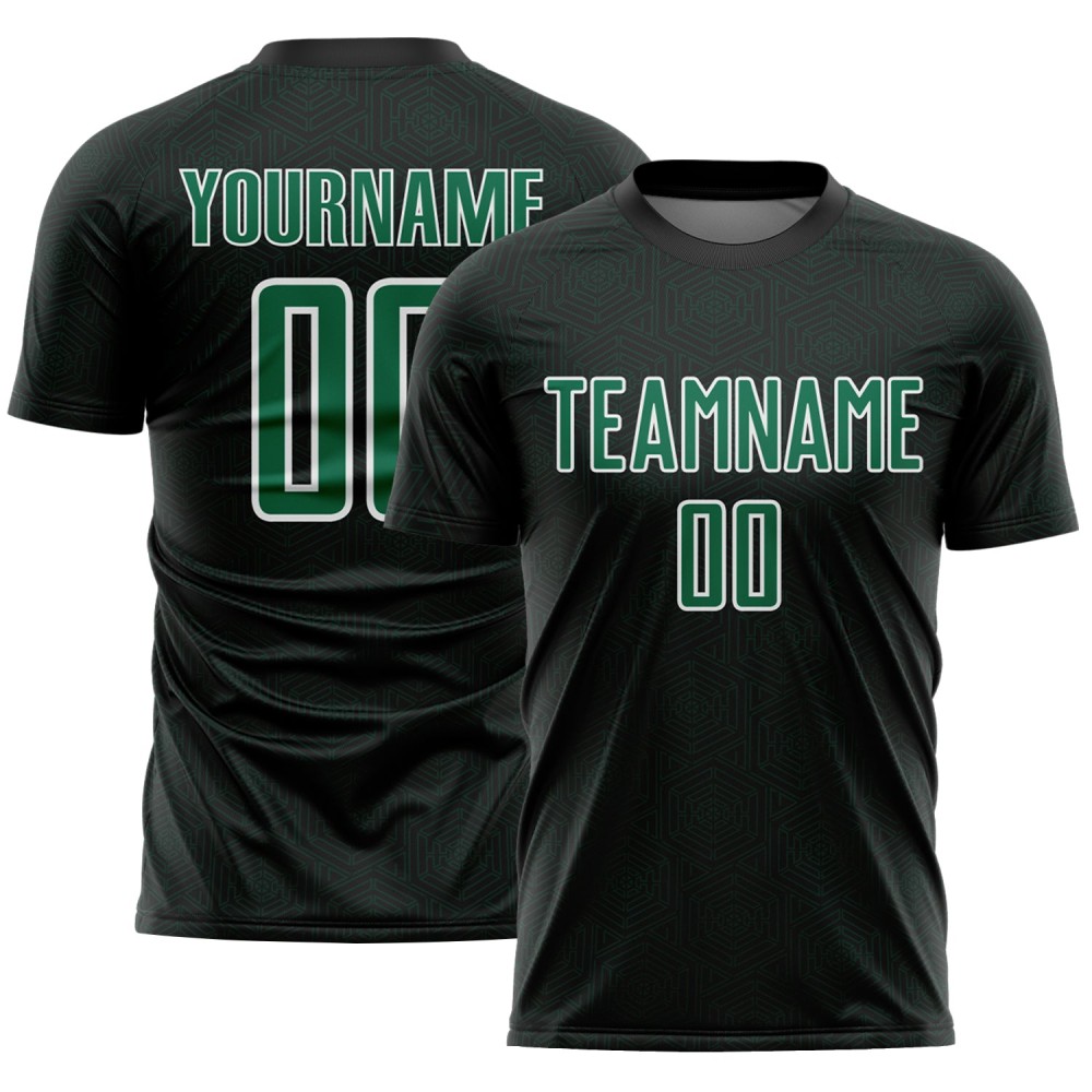 Kelly Black Jersey Sports Uniform Custom Sublimation Geometric Soccer Green-White Shape