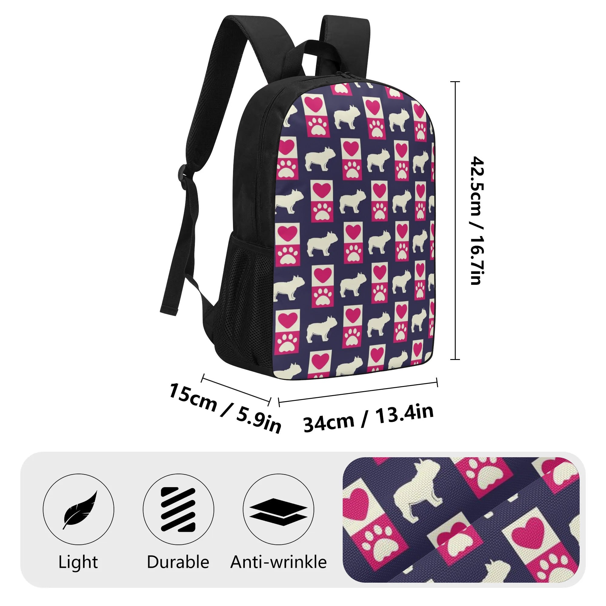 French Bulldog Diesel 17 Inch Backpack Essential Dog Supply