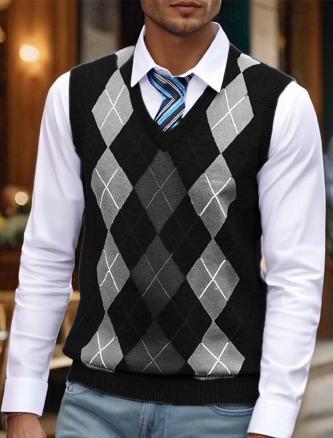 Men's Sweater Vest Dress Pullover Jumper Knit Ribbed Regular Tops