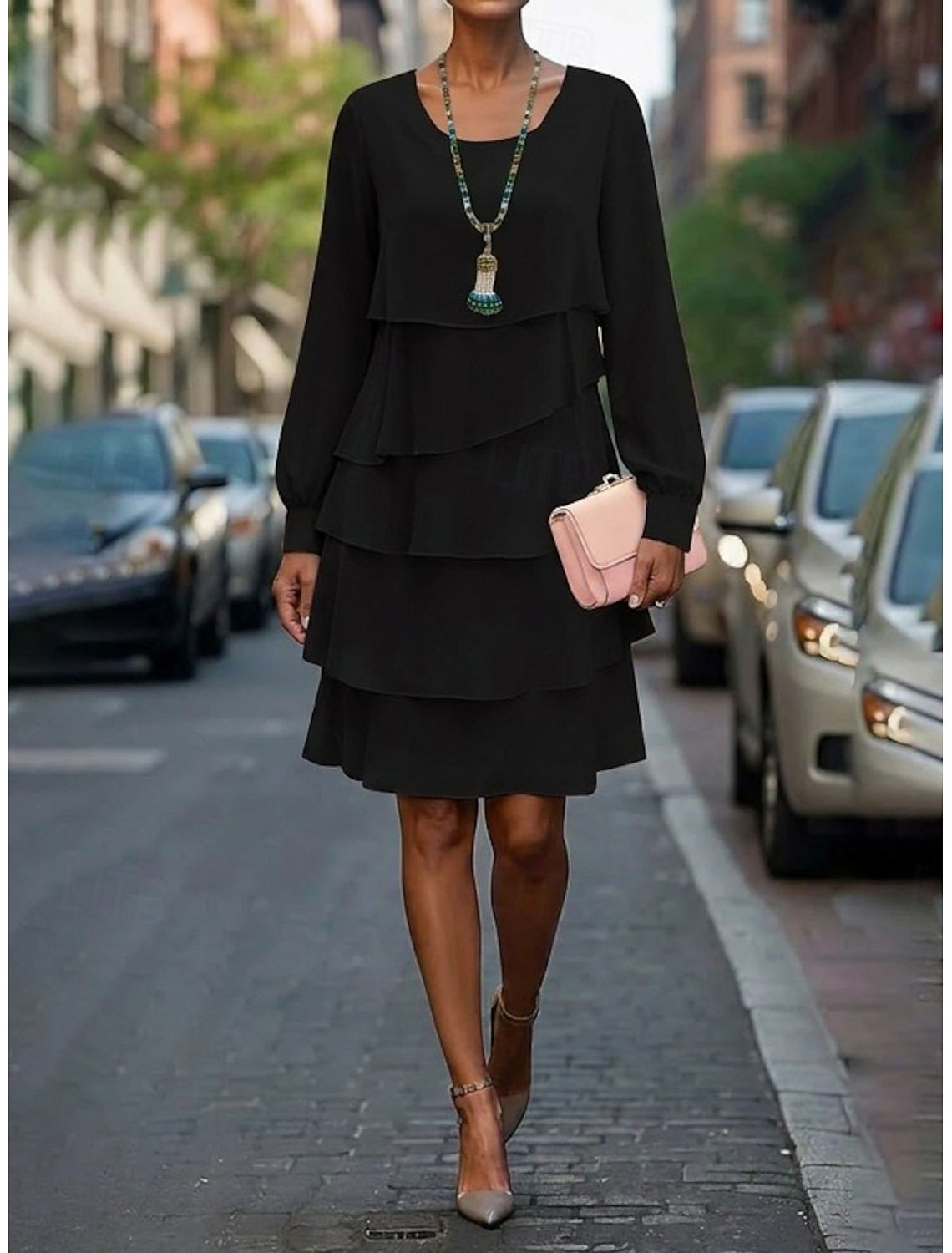 Women's Mini Dress Chiffon Dress Tiered Dress Fashion Modern Outdoor Holiday Going out Regular Fit Plain Half Sleeve Crew Neck Blue Black Pink Spring Fall
