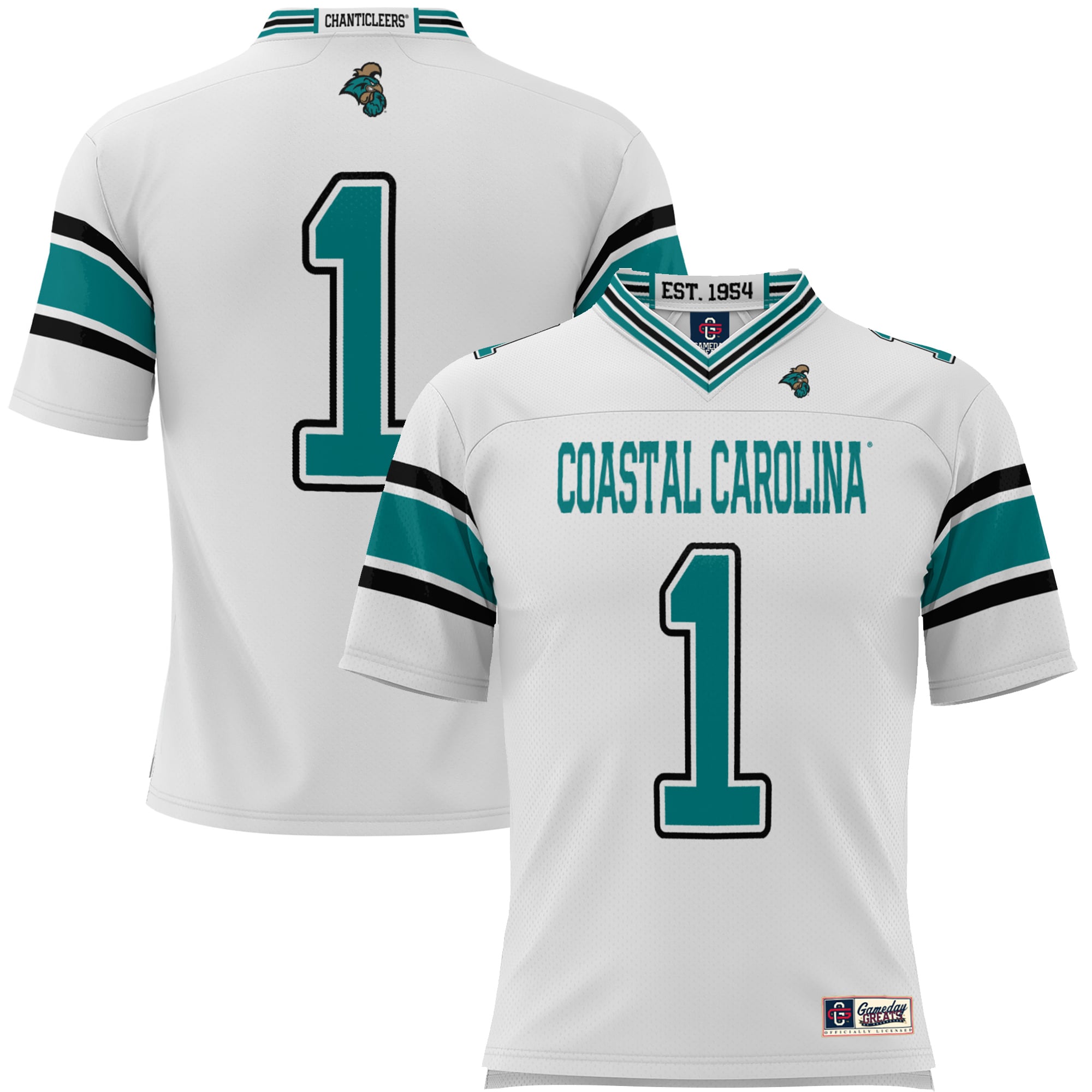 Men's #1 White Coastal Carolina Chanticleers Endzone Football Jersey