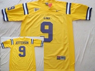 Men's LSU Tigers LA Yellow 2024 away jersey Jordan Jefferson #9 high