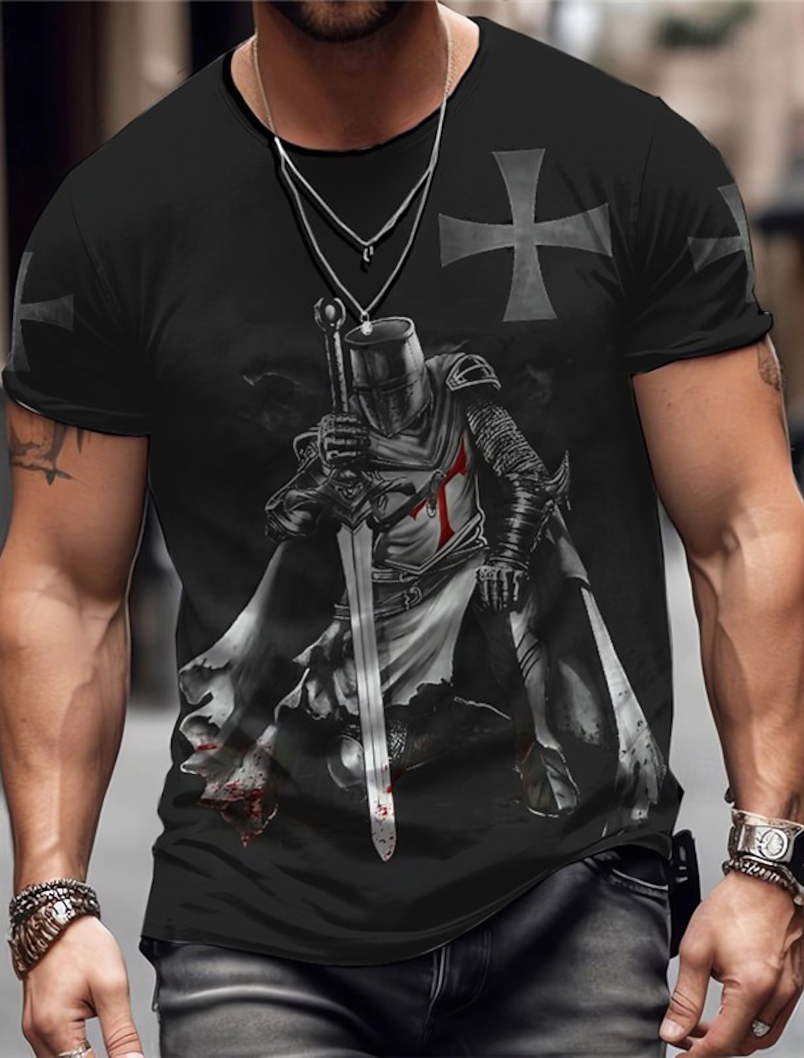 Men's Graphic Knights Templar T Shirt Shirts Short Sleeve 3D Print