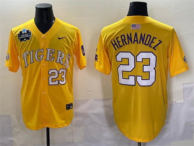 Men's LSU LA Tigers Luis Hernandez #23 official Gold 2025 embroidered
