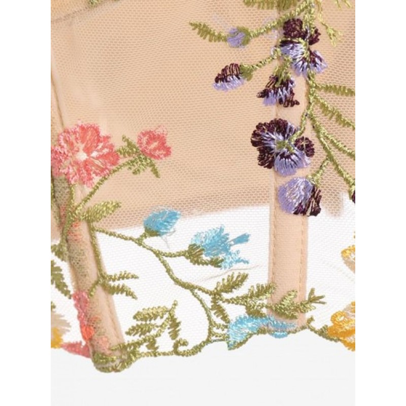 Floral Embroidered Sheer Mesh Underwire Bustier Cami Top HD5528