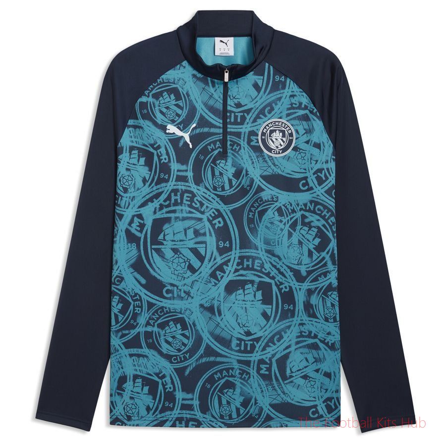 Manchester City Training Shirt Pre Match 1/4 Zip - Deep Navy/Tropical Blue