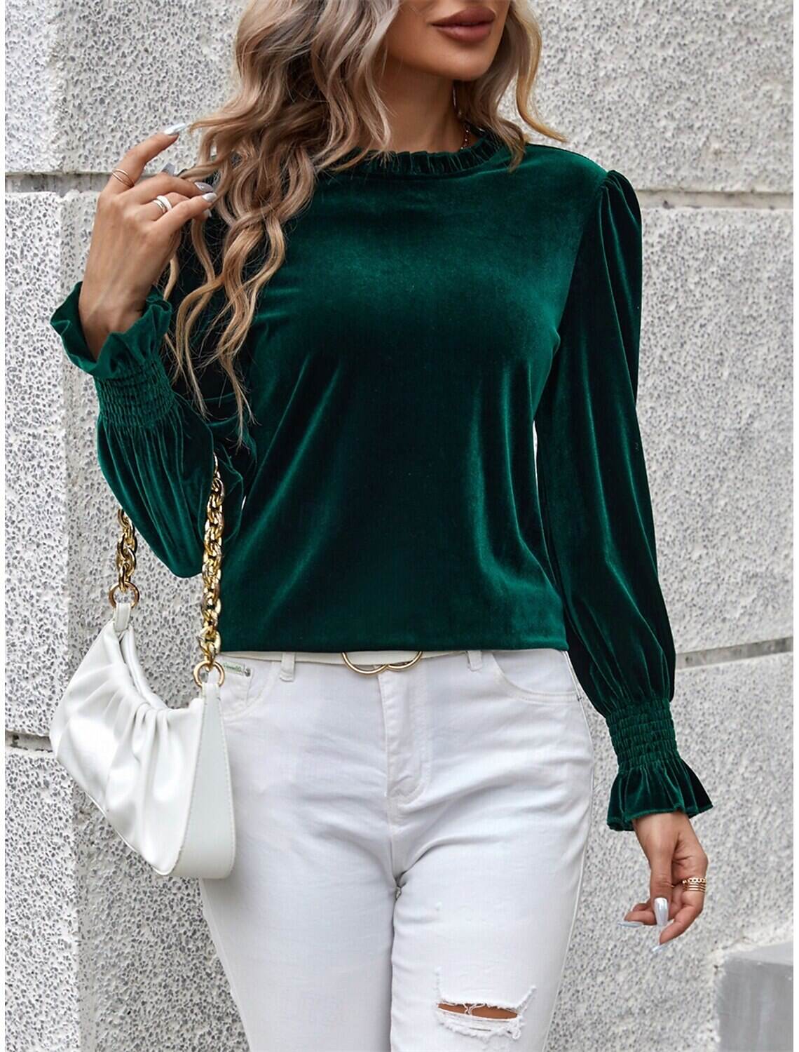 Women's Shirt Blouse Basic Casual Solid Color Regular Tops Long Sleeve Turtleneck Regular Fit Daily Fall Winter