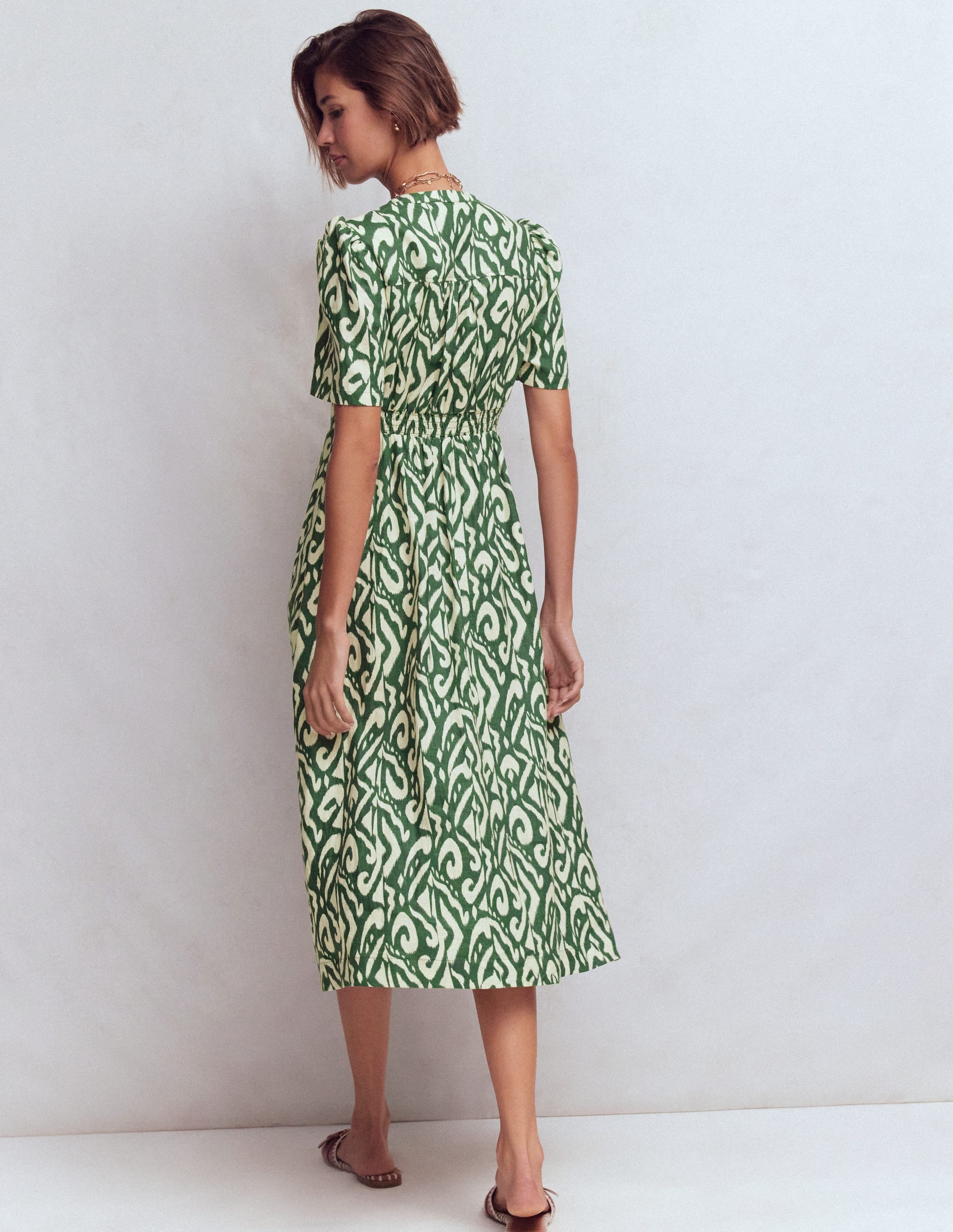 Ivy Placket Linen Midi Dress