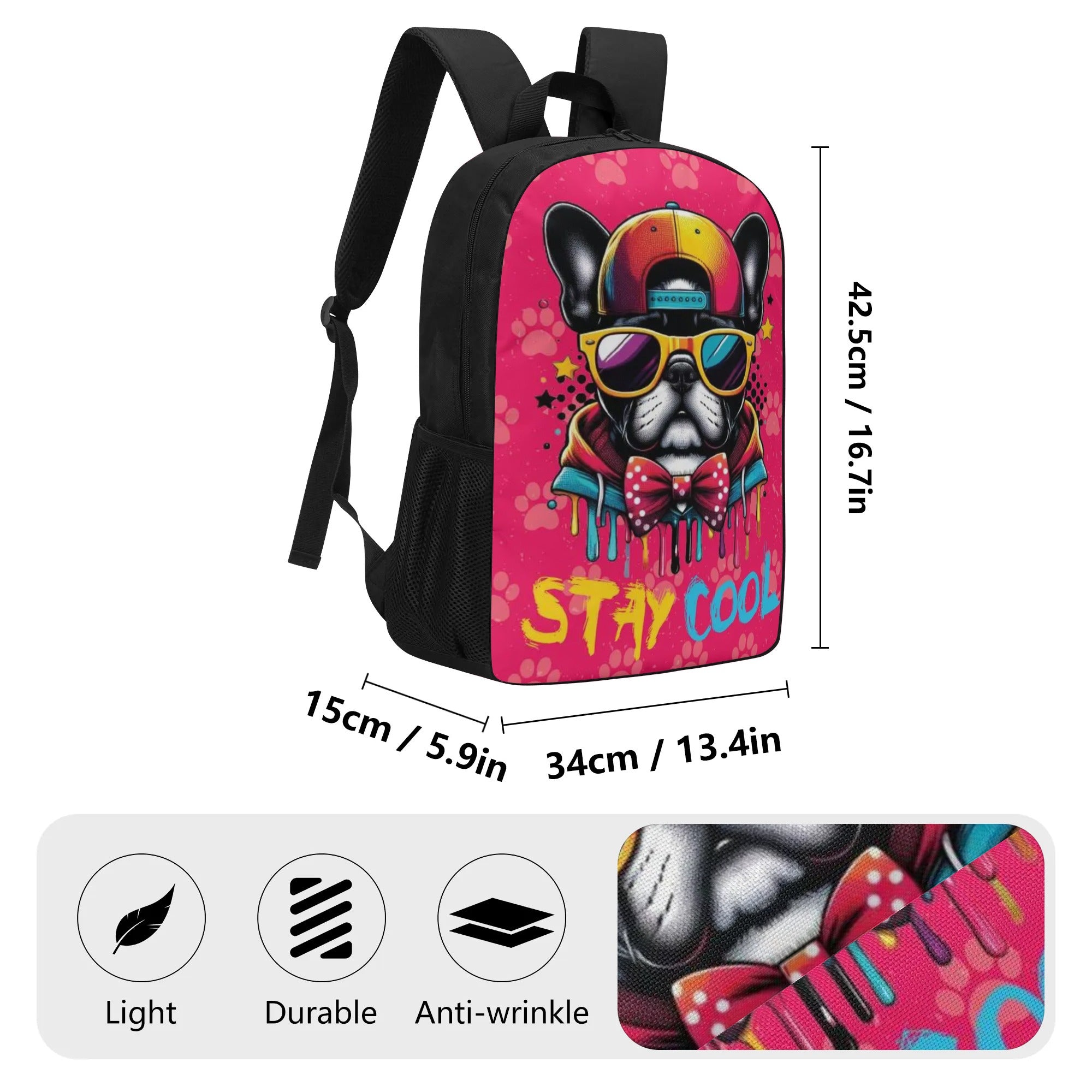 French Bulldog Durable Zoe - Bulldog 17 Inch Backpack Pet Gear