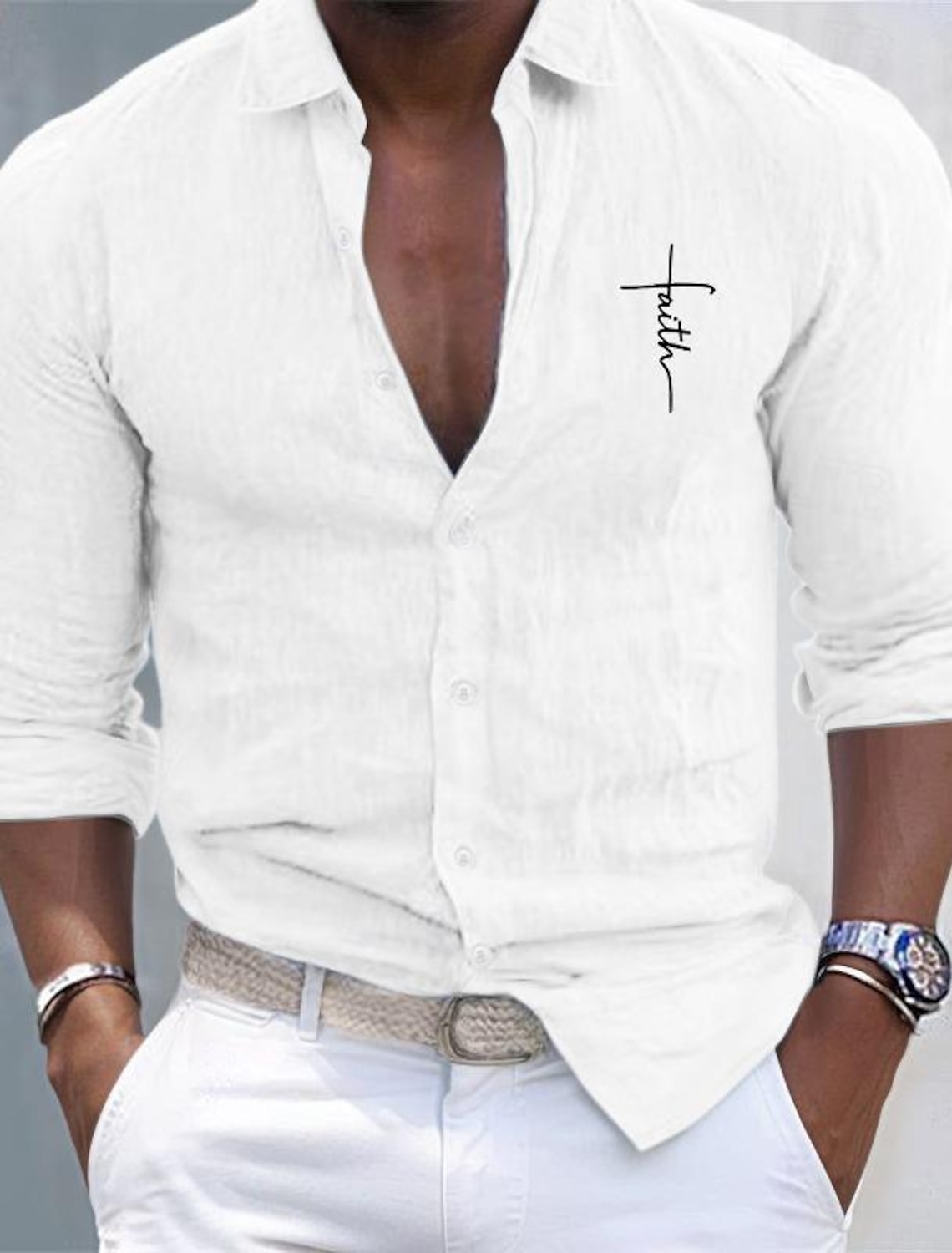 Men's Shirt Linen White Cotton Summer Beach Plain Vacation Hawaiian