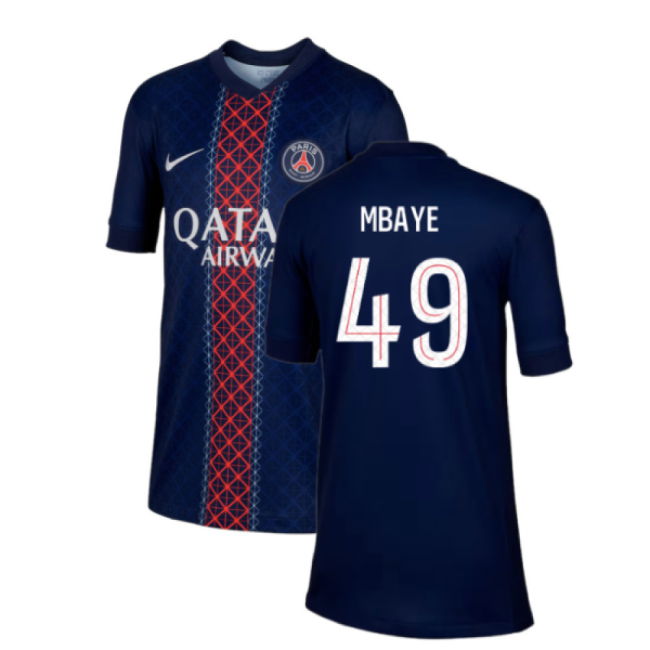 2025-2026 PSG Paris Saint Germain Home Shirt (Kids) (Mbaye 49)