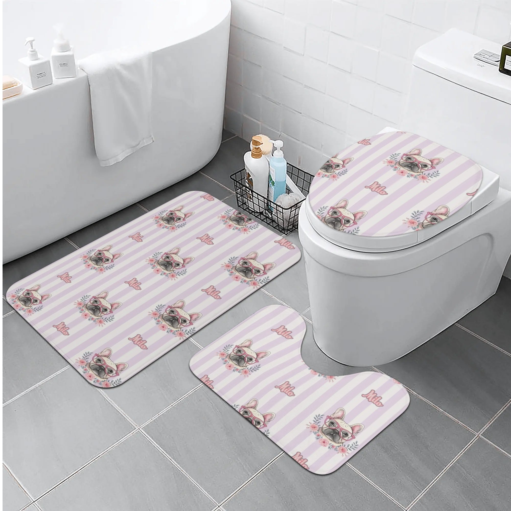 Personalized Bathroom Set with Your Frenchie’s Name