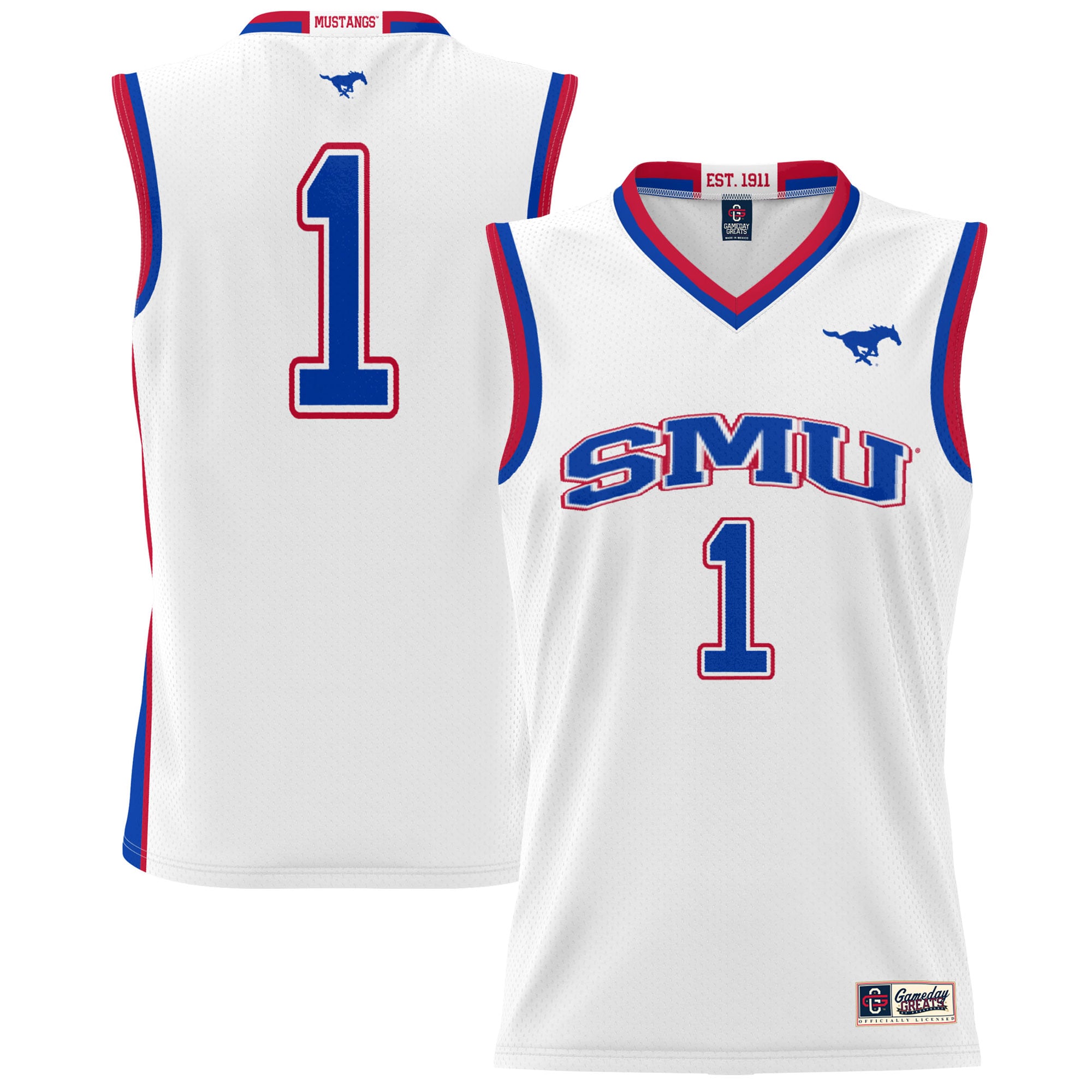#1 SMU Mustangs GameDay Greats Youth Lightweight Basketball Jersey - White