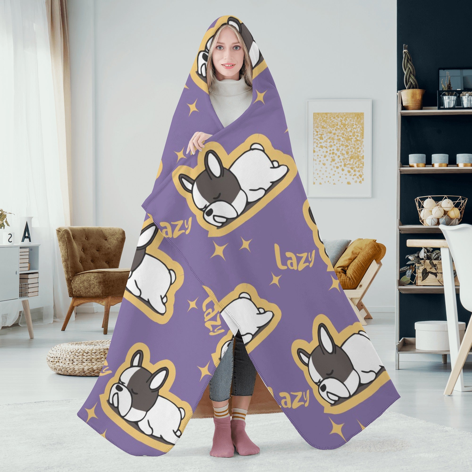 - French Bulldog Themed Hooded Blanket For Dog Lovers | Comfy Fit