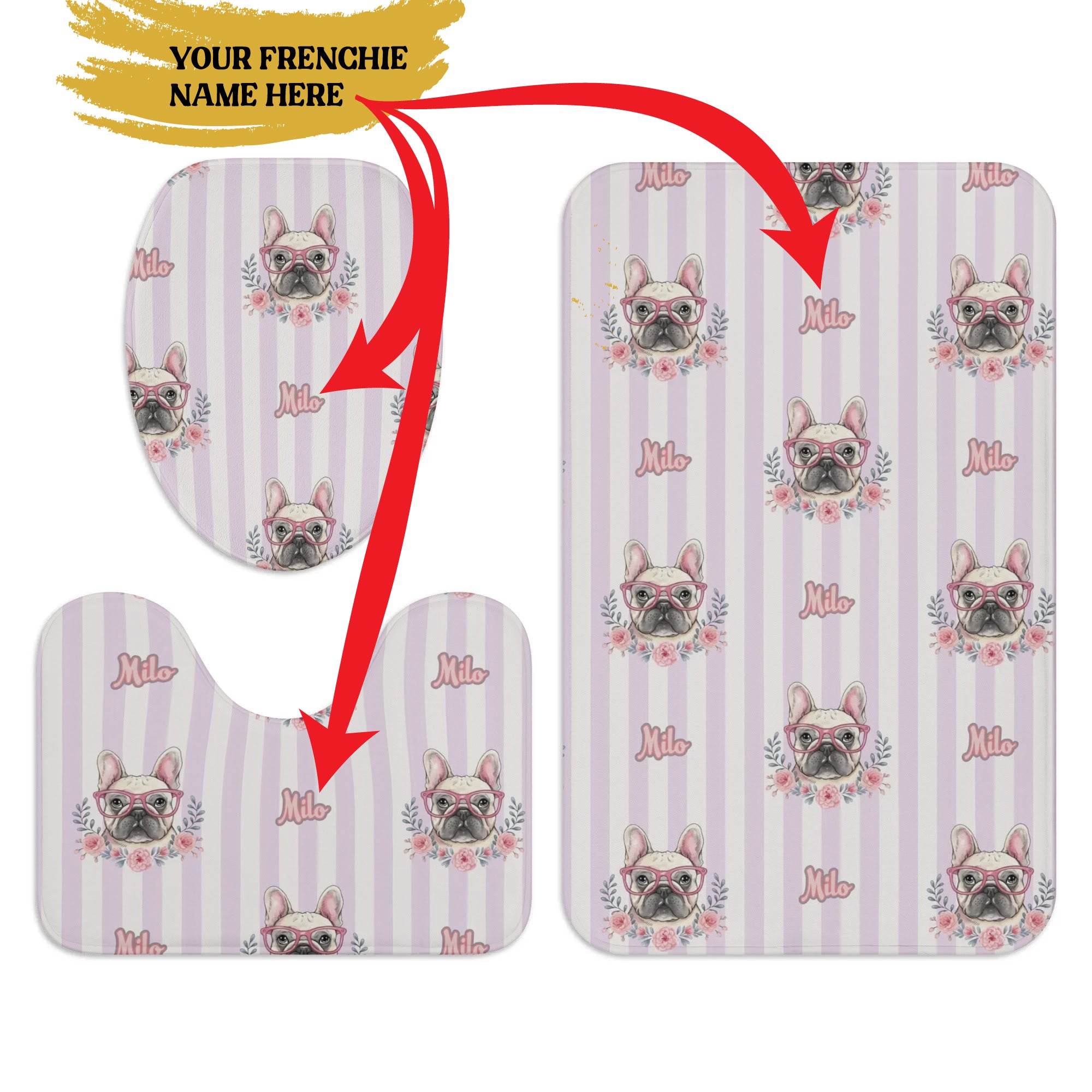 French Bulldog Personalized Bathroom Set With Your Frenchie’s Name Durable Dog Item