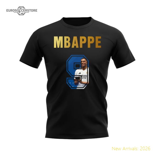 Kylian Mbappe Name And Number Real Madrid T-Shirt (Black)
