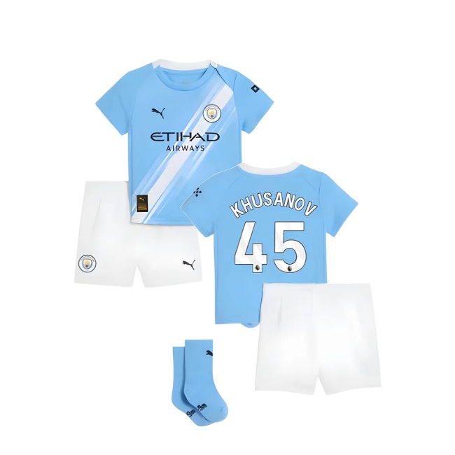 Man City 2025-20 Home Football Shirt with Khusanov Printing M S