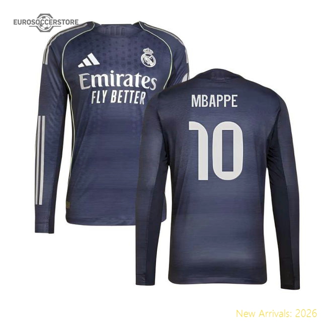 High-Quality 2025-2026 Real Madrid Long Sleeve Away Shirt (Mbappe 10)