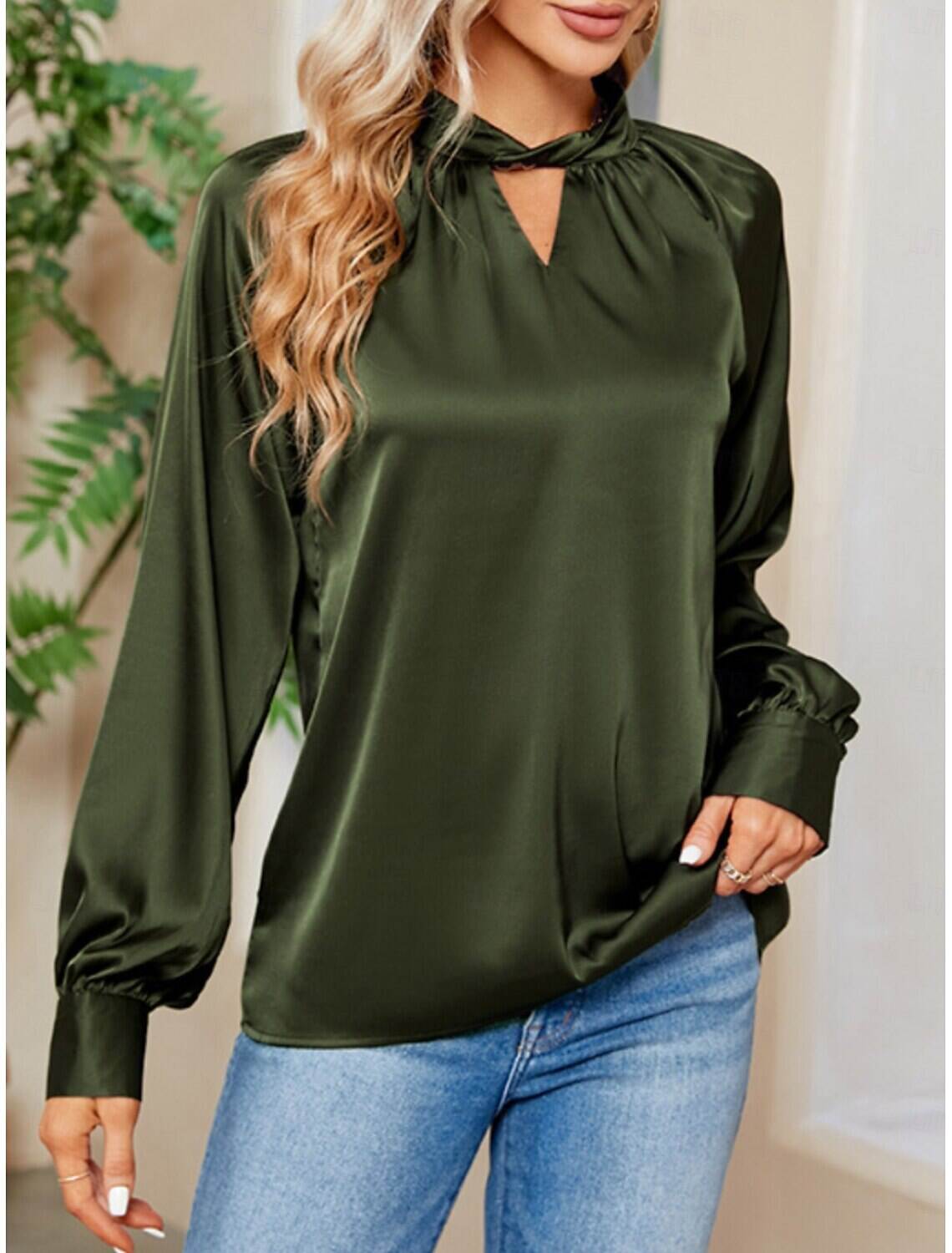 Women's Satin Shirt Blouse Party Work Ladies Stylish Long Sleeve Fall Winter
