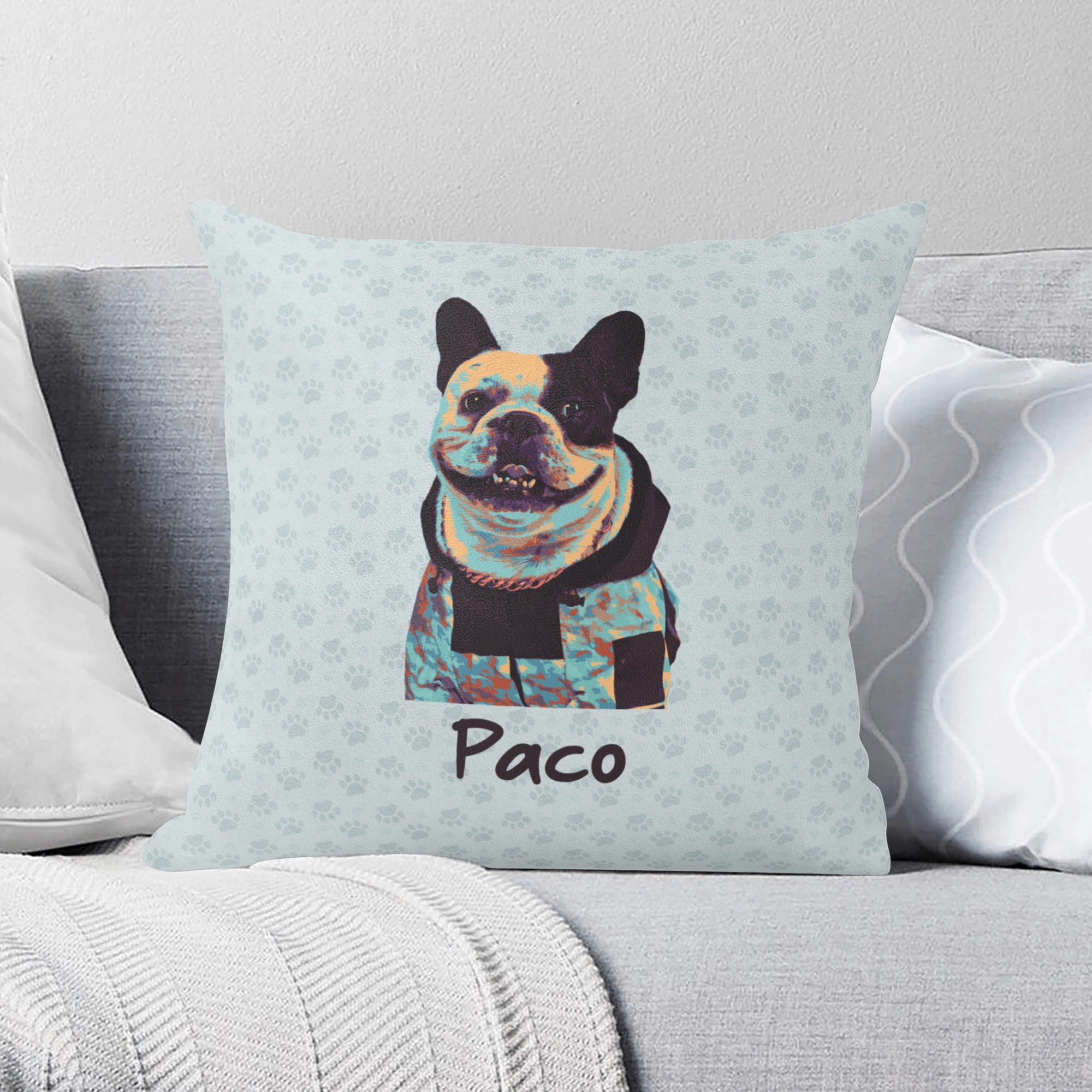 Custom Pillow with Frenchie Photo - Watercolor Style