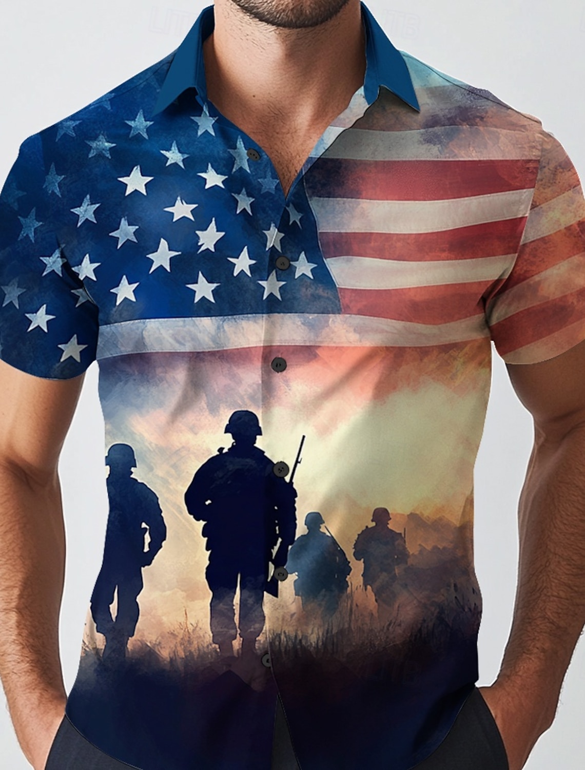 Independence Day Men's 4th of July U.S. 250th Anniversary Map US Flag Shirt Summer Shirt Button Up Shirt Short Sleeve Fashion Casual Streetwear Vacation Holiday Summer Turndown 3D Print Front One