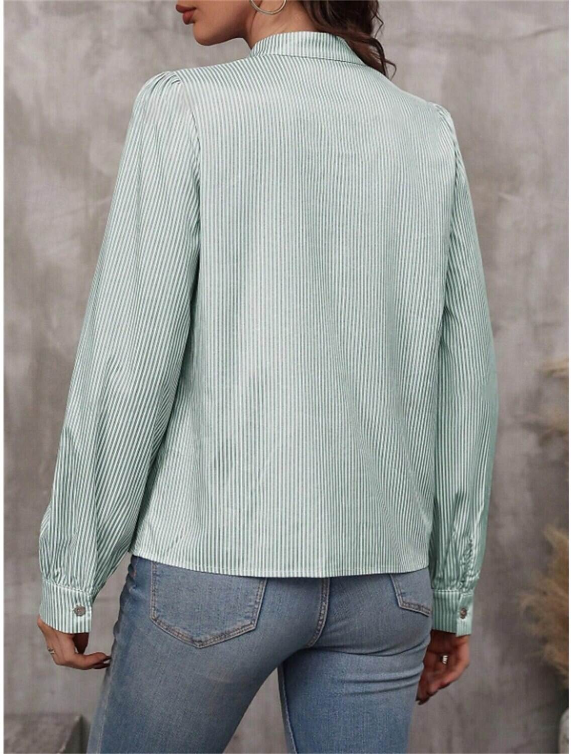 Women's Shirt Blouse Stylish Casual Striped Regular Tops Long Sleeve V Neck Patchwork Regular Fit Work Daily Going out Summer Spring Fall