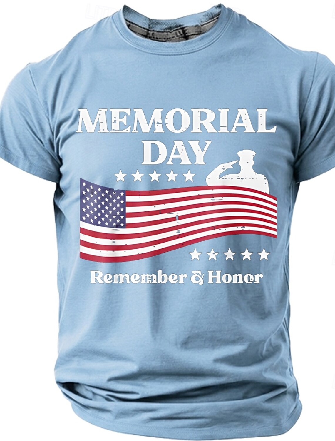Memorial Day Remember & Honor Men's American Flag Saluting Soldier Patriotic Vintage Graphic T Shirt Short Sleeve Crew Neck Casual Tee Designer Clothing Apparel S M L XL XXL XXXL