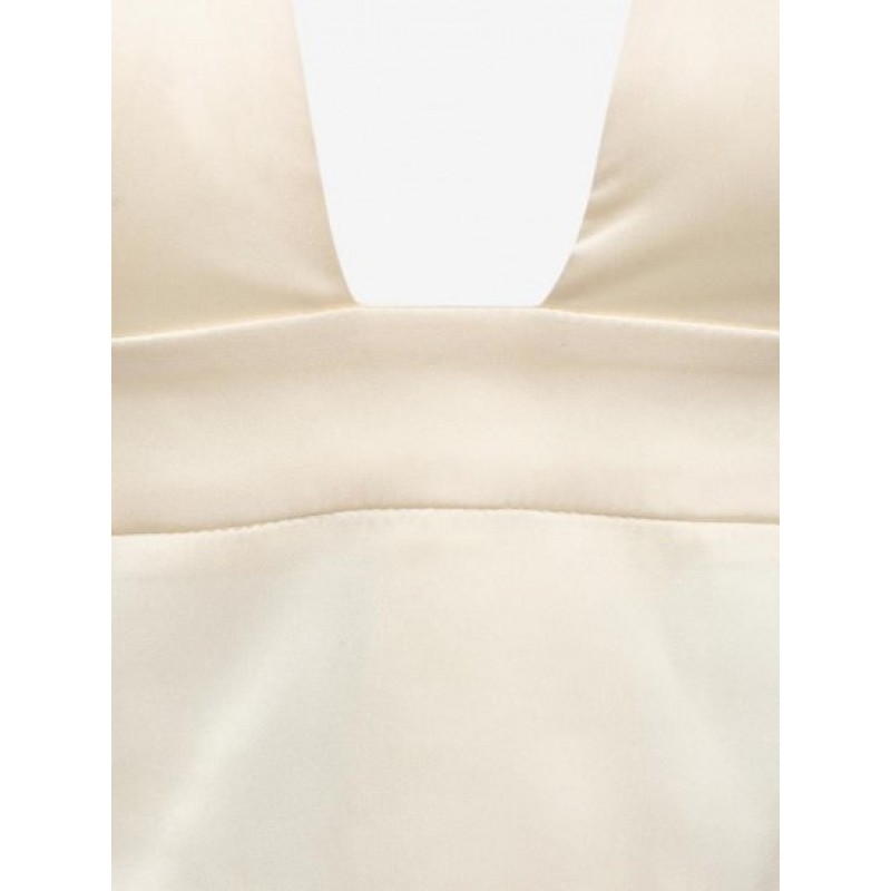 Halter Back Tie Satin Irregular Plunge Top XD4365