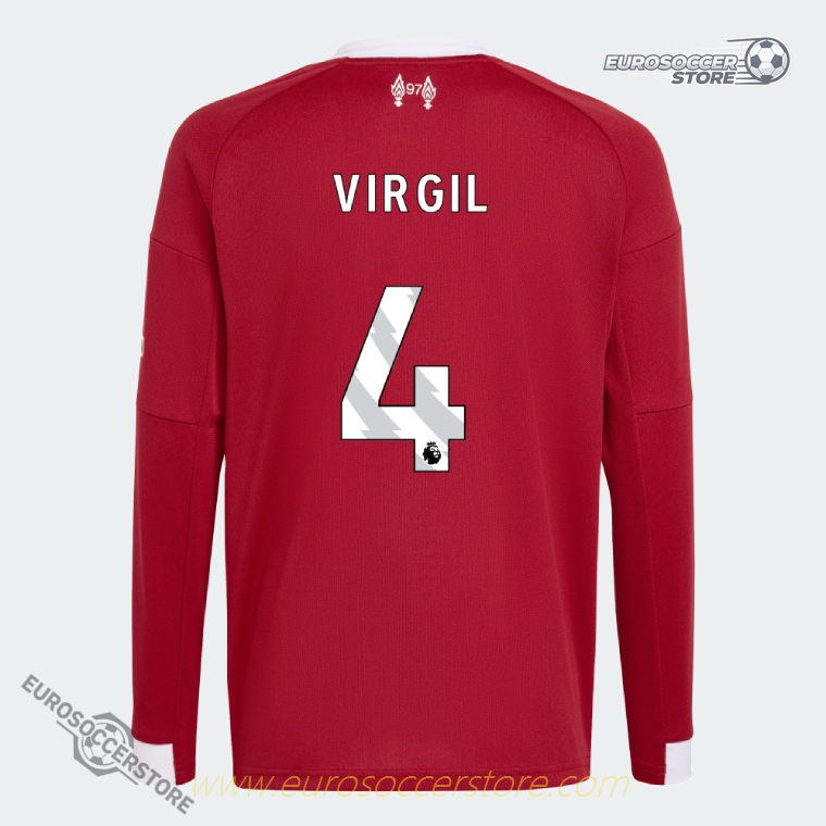 Liverpool's 25-26 Home Long Sleeve Jersey, featuring VIRGIL with the number 4