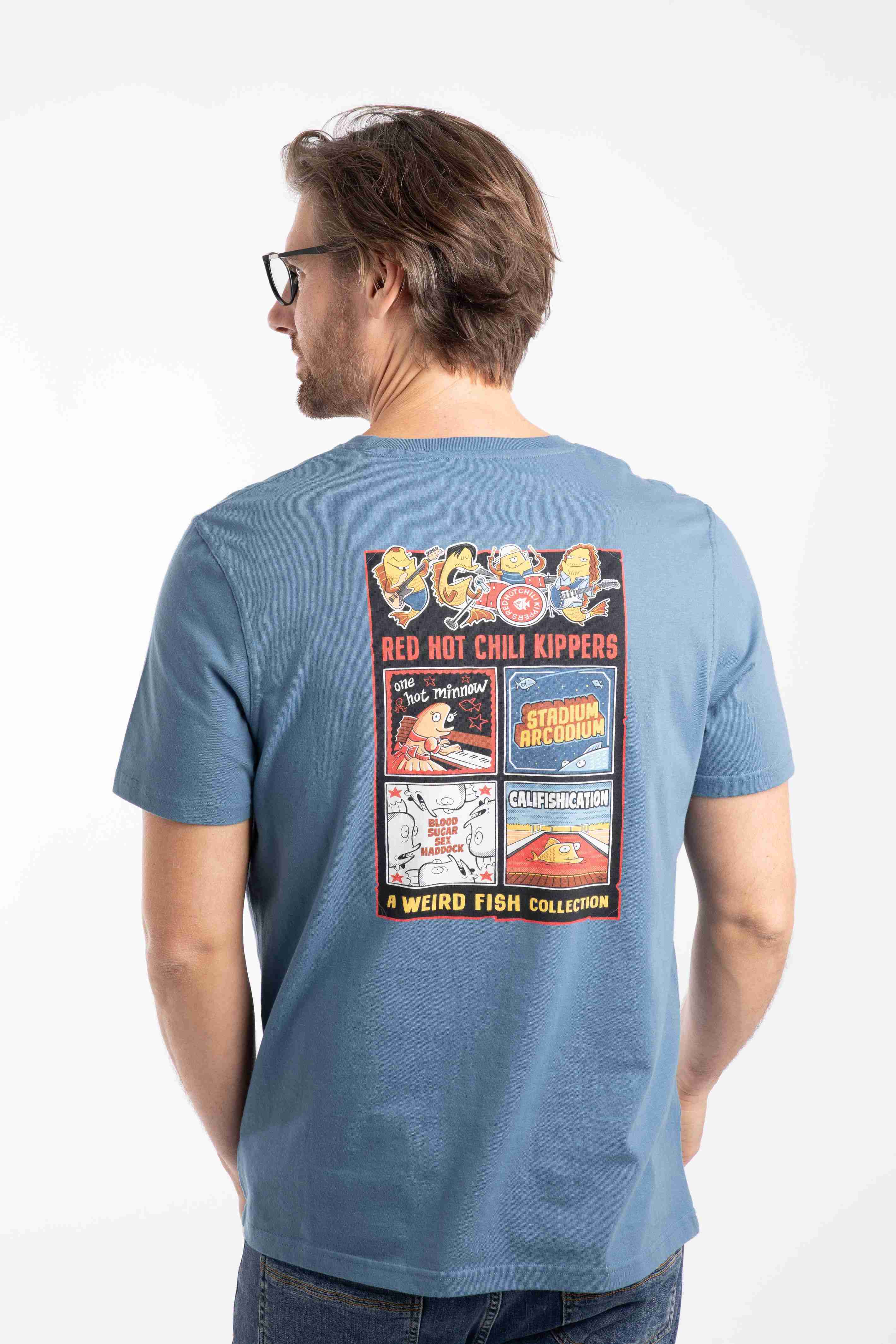 Chili Kippers Back Print Artist T-Shirt Washed Blue