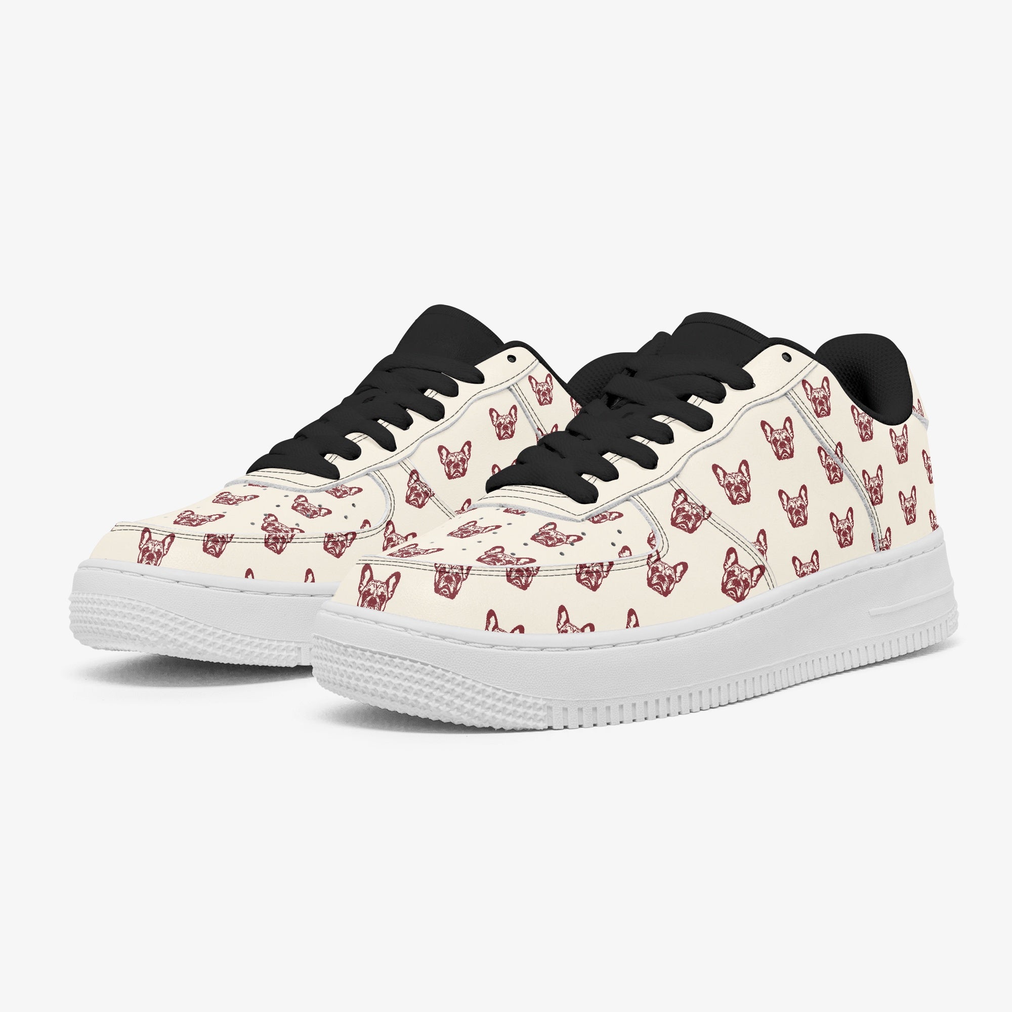 French Bulldog Checkers Low Top Leather Sneakers Durable Dog Footwear