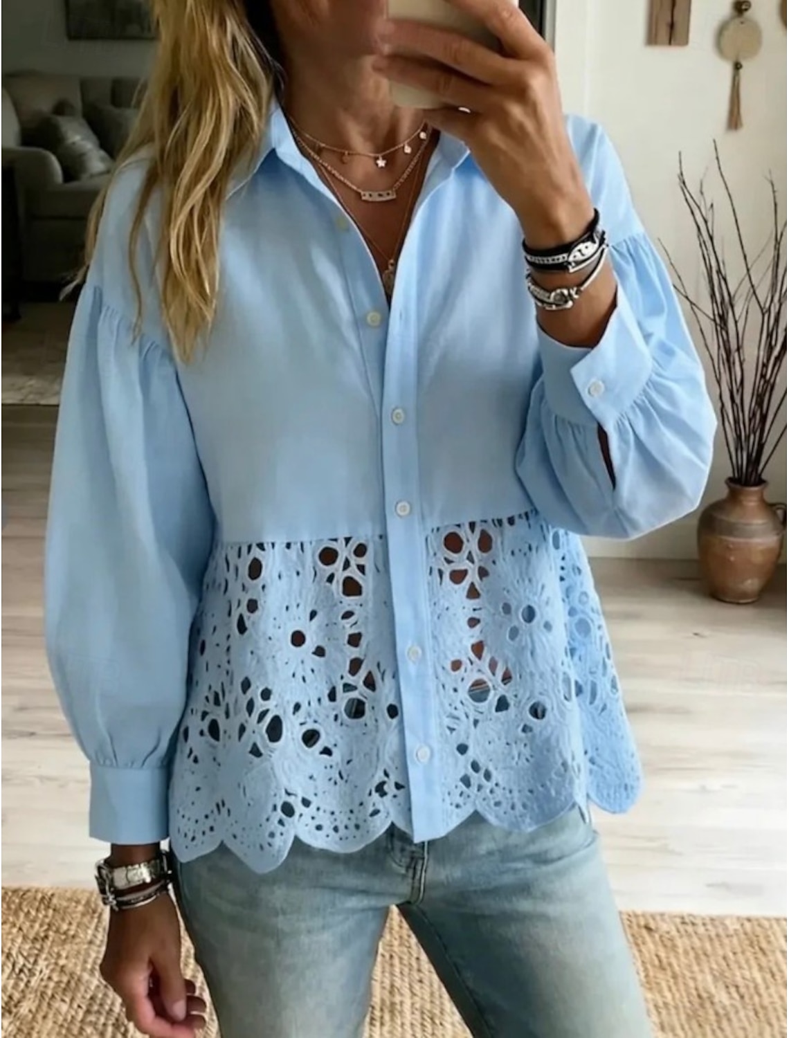 Women's Lace Tops Elegant Bohemia Fashion Short Sleeve Crew Neck Regular Tops Casual Daily Going out White Summer Spring