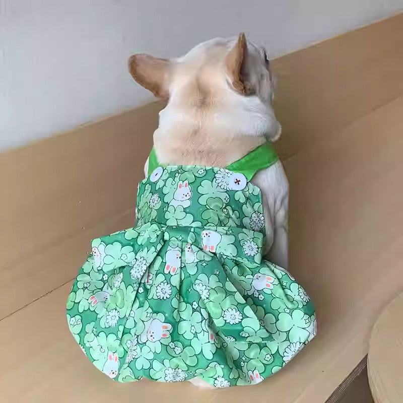 Bunessa Frenchie Princess Dress – Cute Bunny Print Summer Outfit for Dogs