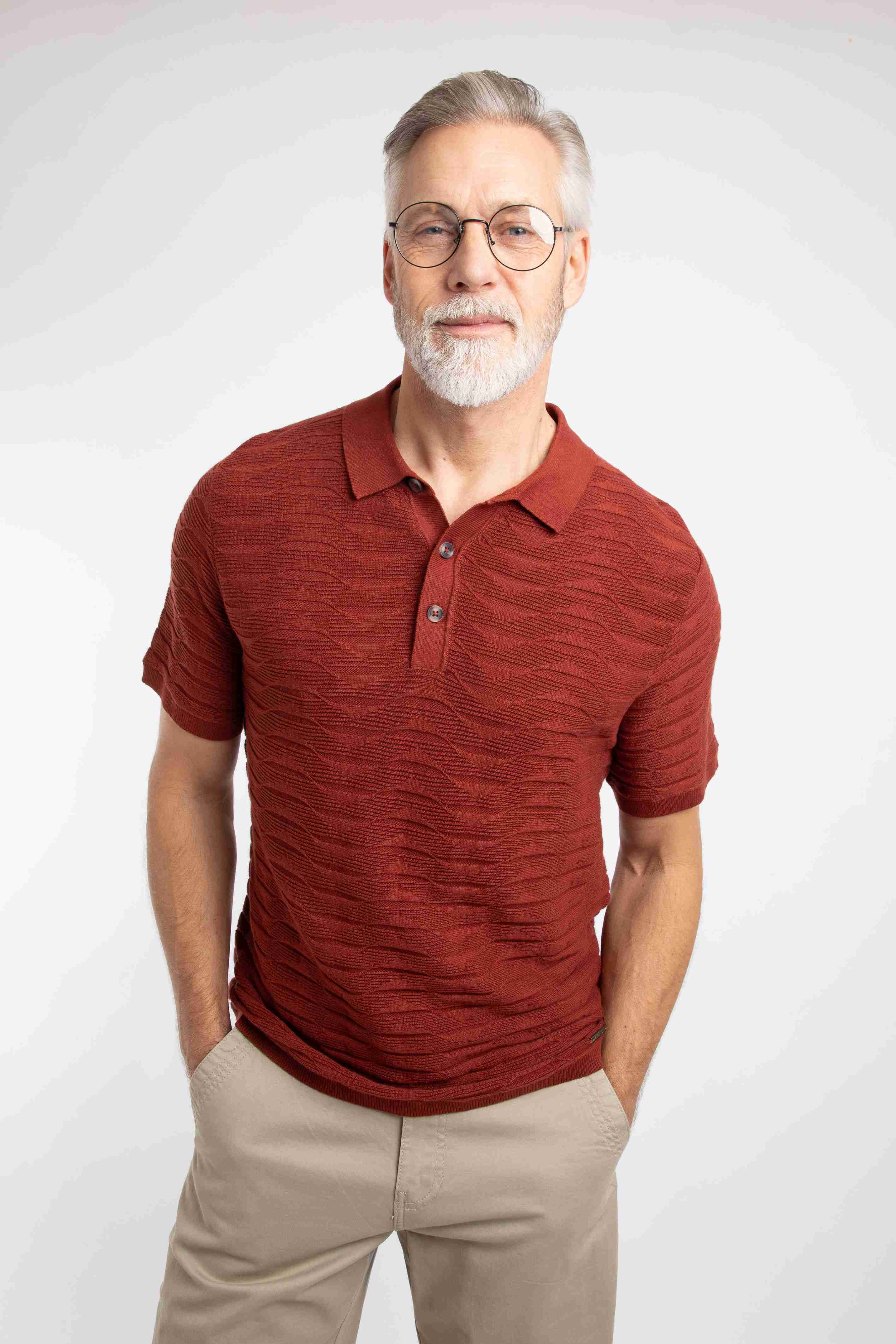 Emmet Trophy Neck Knitted Polo Shirt Coconut Shell