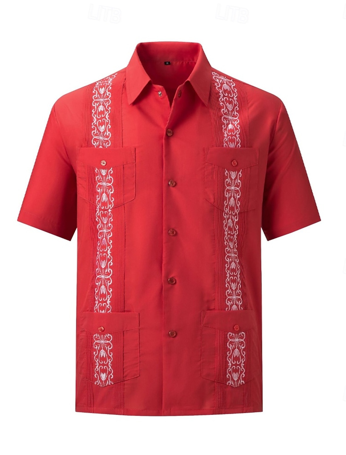 Men's Guayabera Shirt Black White Red Blue Gray Short Sleeve
