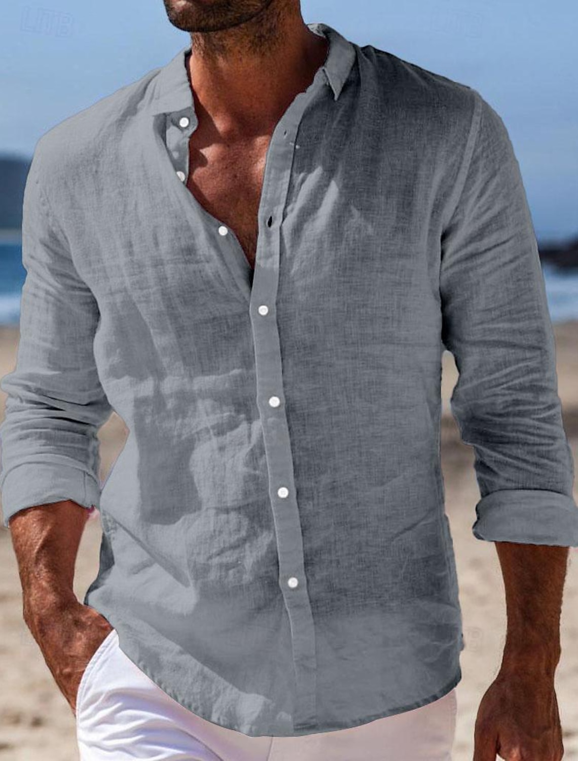Men's Shirt Linen Summer Beach Wear Button Up Plain Vacation Casual #1
