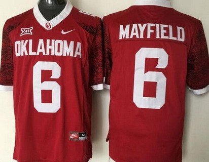 Men's OU Sooners Red 2016 premium Baker Mayfield #6 official licensed