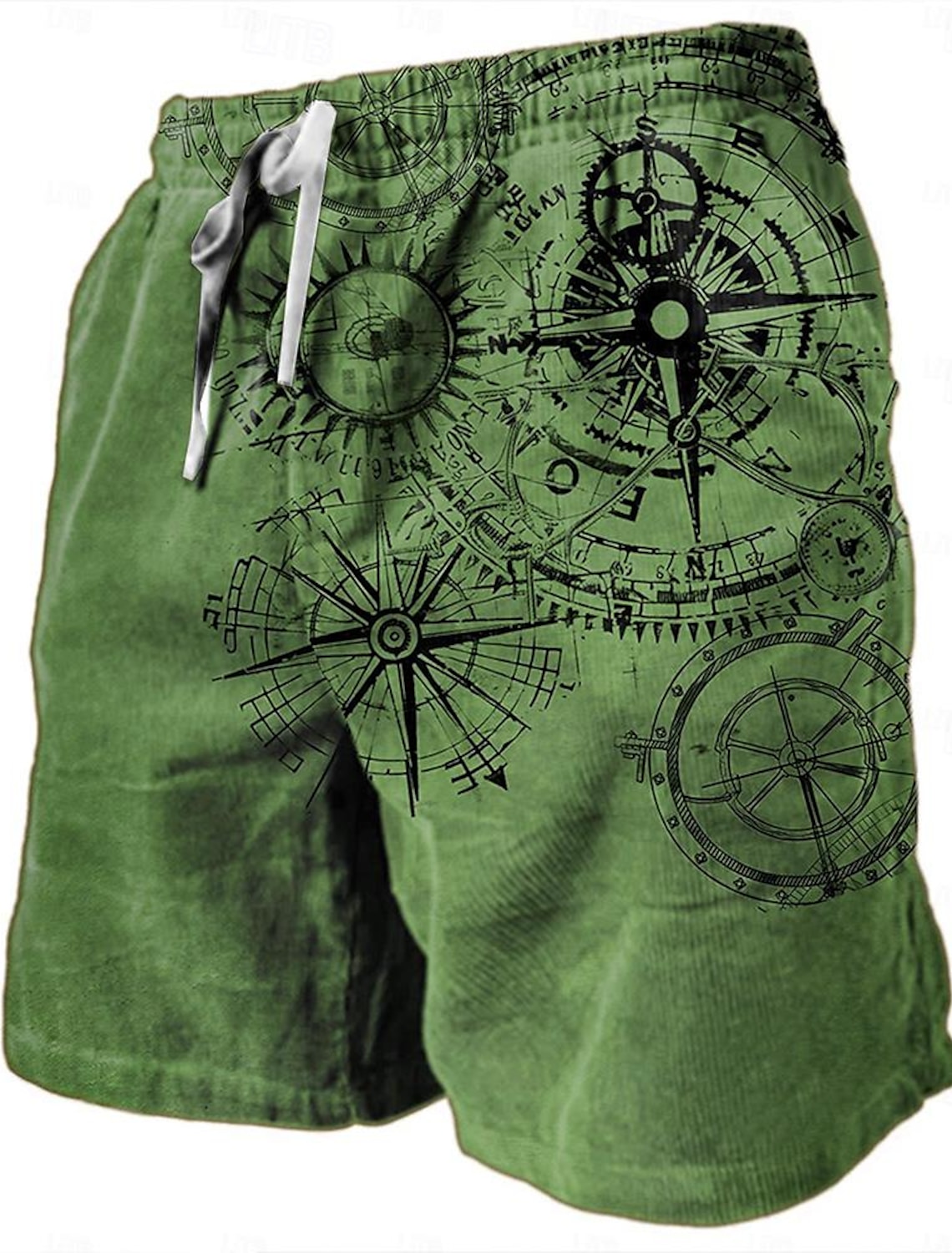 Men's Nautical Graphic Prints Compass Sweat Shorts Beach Terry Mid