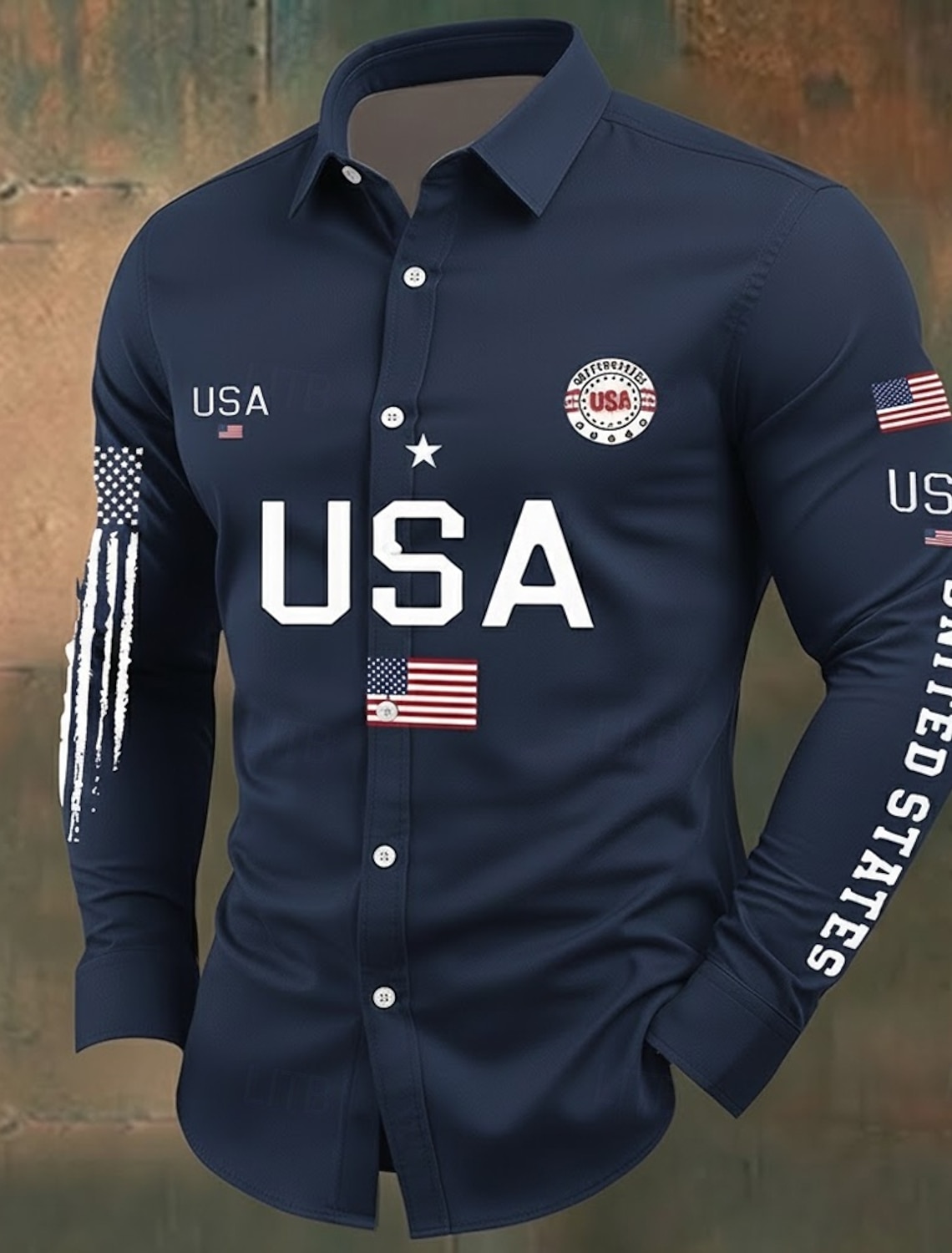 Men's 4th of July U.S. 250th Anniversary US Flag Patriotic Shirt Button Up Shirt Long Sleeve Vintage Retro Holiday Casual Daily Spring Fall Turndown 3D Print Linen Like Shirt Blue White Red