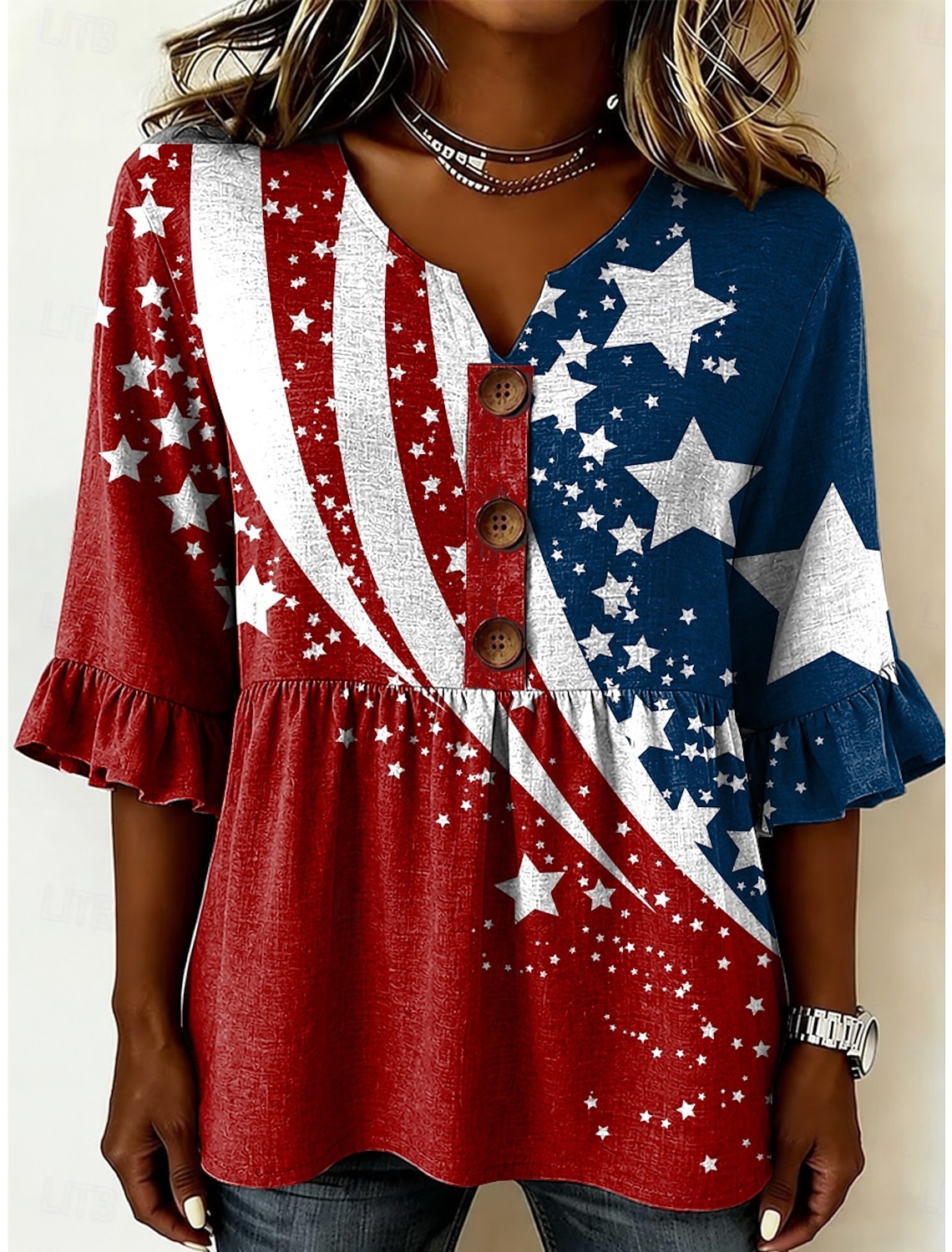American Independence Day Women's Shirt Graphic USA American Flag Vintage Stylish Long Sleeve V Neck Long Tops Casual Daily Holiday Blue White Red Red / Blue Summer Spring