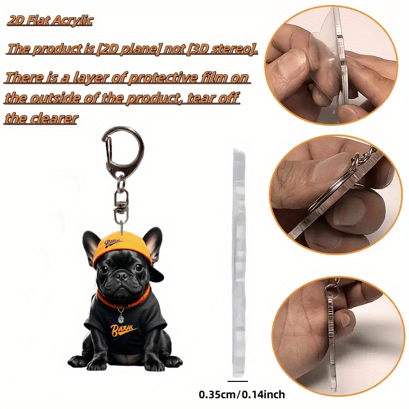 Fashion-Forward Cute French Bulldog Keychain – 2d Flat Acrylic Dog Ch...