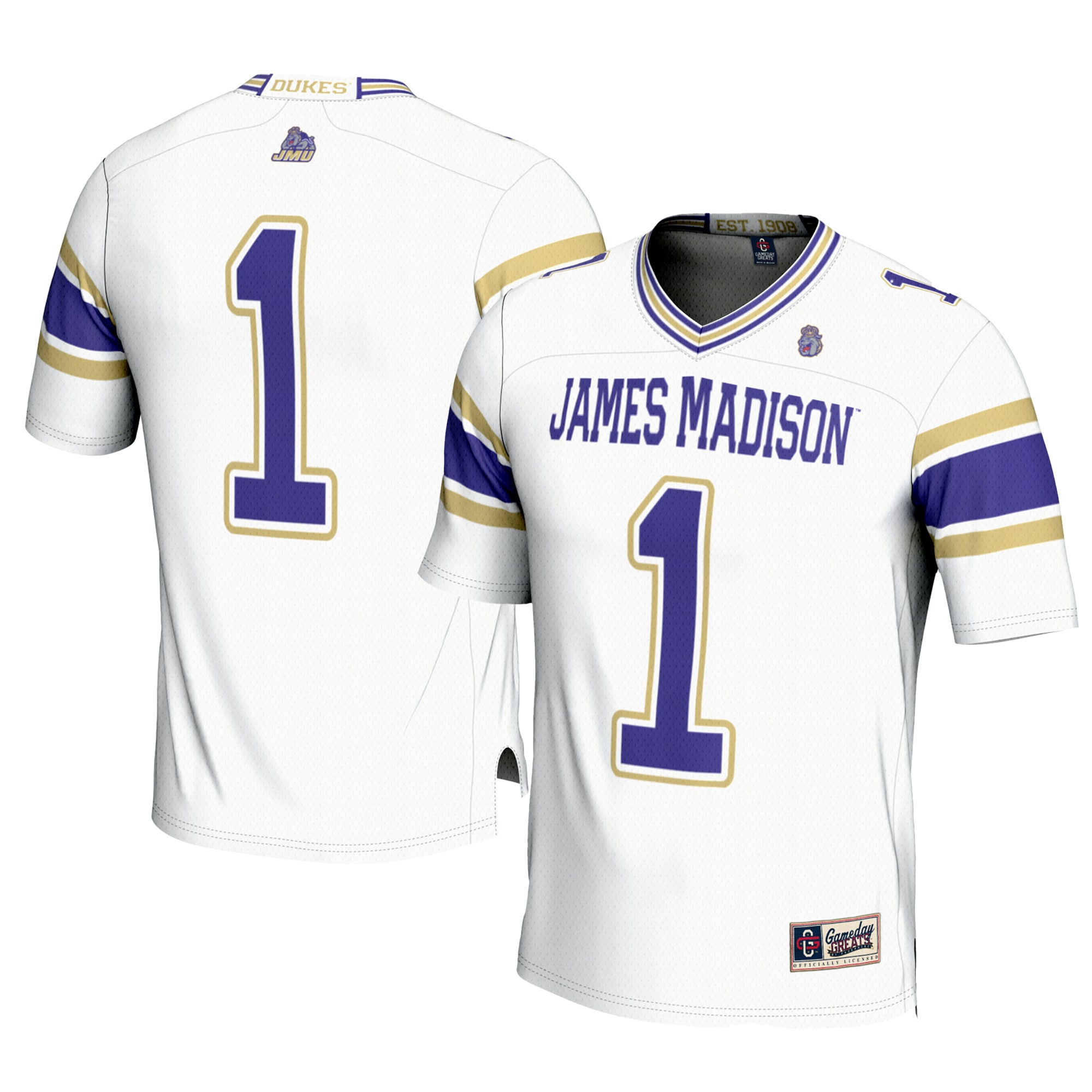 [Youth] James Madison Dukes #1 Football Jersey - White | Stadium Series 26/27 Season