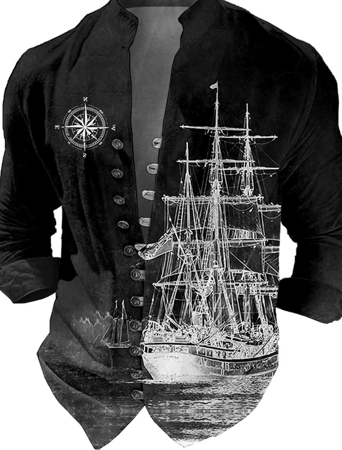 Men's Nautical Vintage Shirt Button Up Long Sleeve Fashion Streetwear