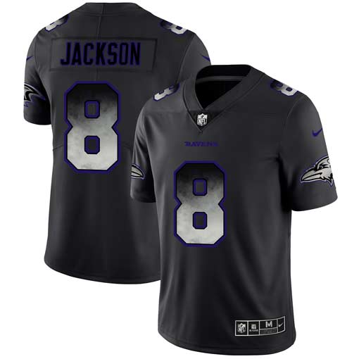 Official NFL Baltimore Ravens #8 Lamar Jackson Black Smoke Jersey