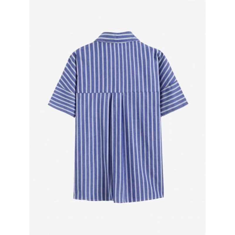 Vertical Stripes Front Pockets Button Down Shirt WQ1326